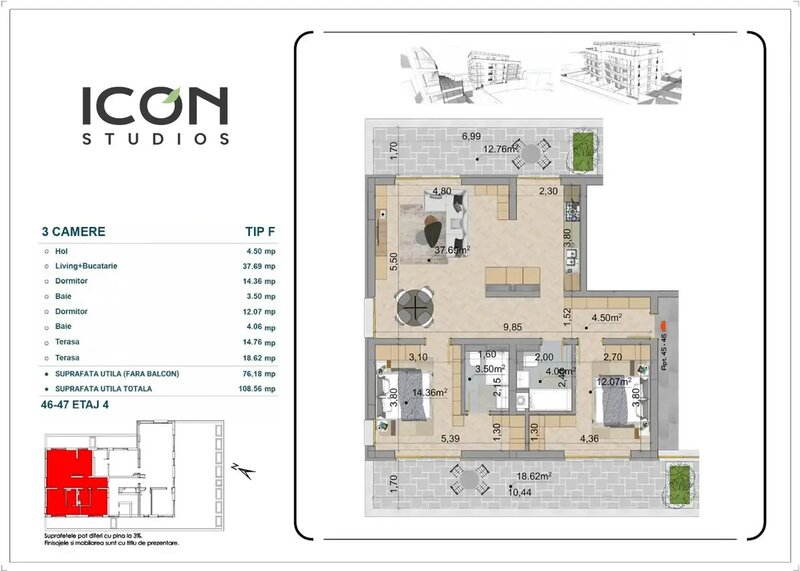 Mosilor apartament cu 3 camere in ansamblul ICON Studios